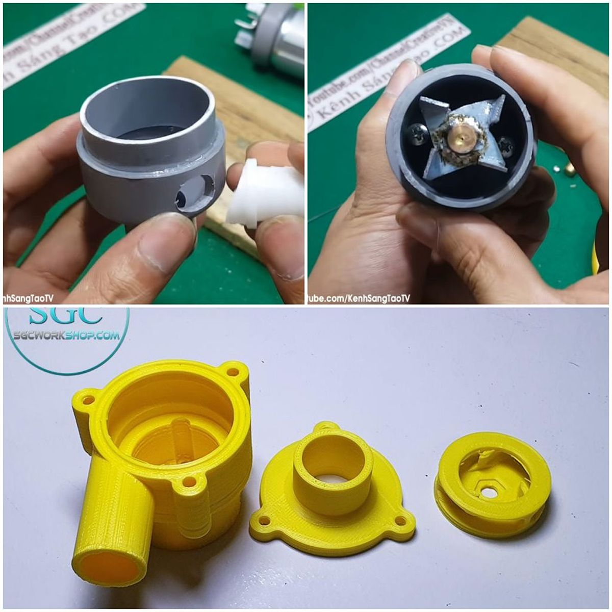 Cánh quạt được gia công bằng máy in 3D, giúp bơm chạy mạnh và bền.